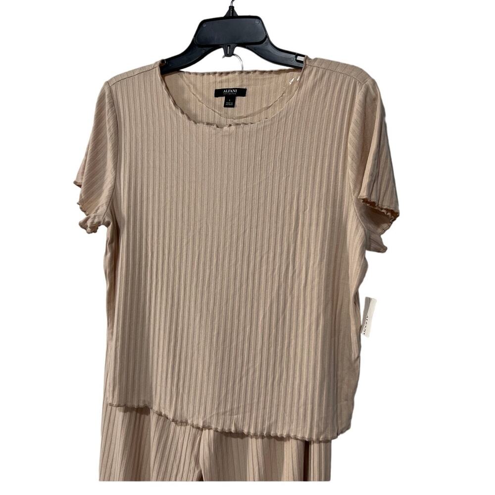 ALFANI WOMENS SIZE LARGE RIBBED CAPRI PAJAMA PANTS SET CREAM NEUTRAL NWT - Picture 8 of 14